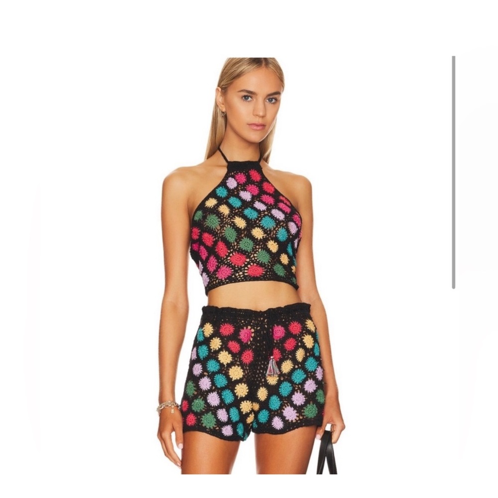 NWT Agua Bendita Lulu Spritz Crochet Top and Wales Shorts 2 Piece Set